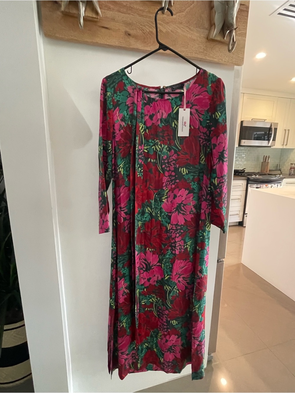 Vineyard Vines Fuchsia and Green Floral Long Maxi Dress